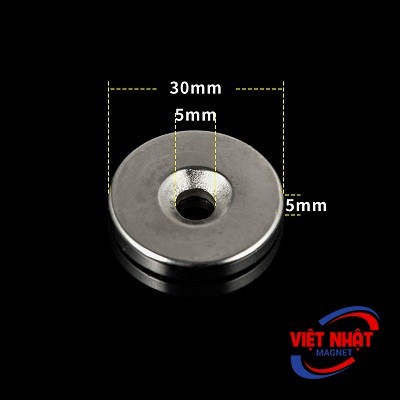 Nam châm viên đất hiếm có lỗ 30x5 lỗ 5mm